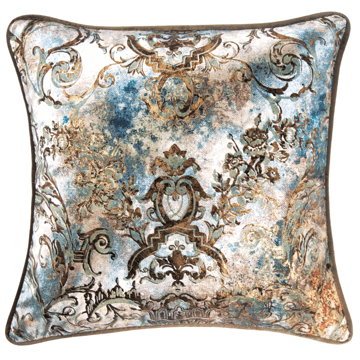 Aqua copper printed velvet decorative pillow cover