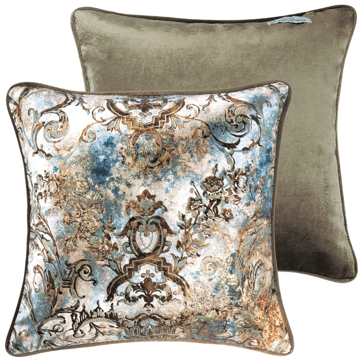 Aqua copper printed velvet decorative pillow cover