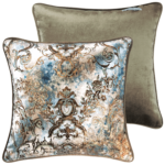 Aqua copper printed velvet decorative pillow cover