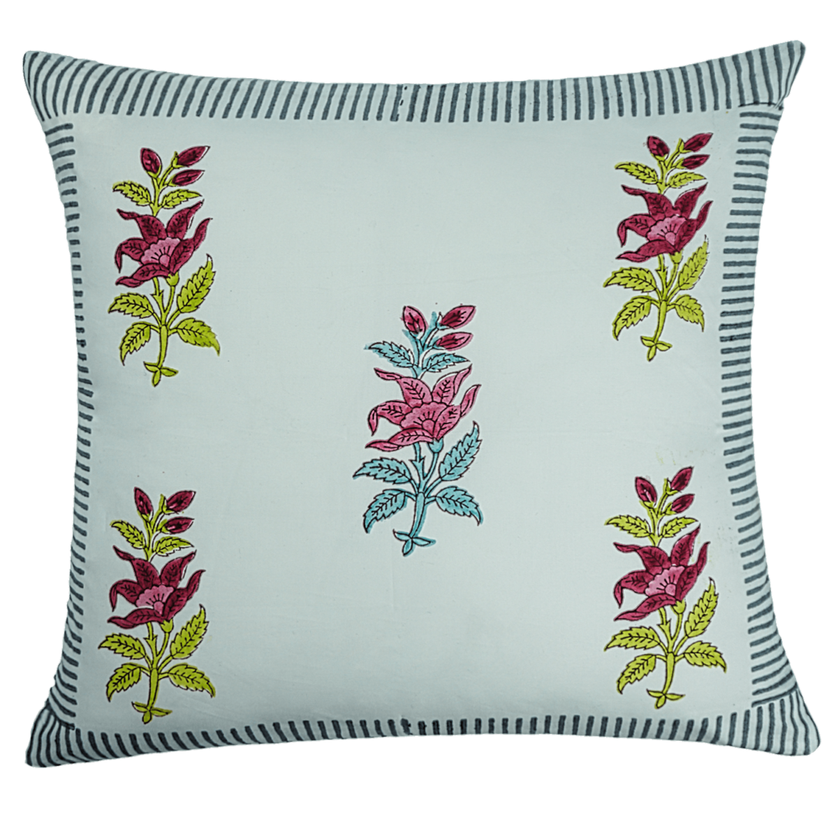 Spring hand printed cotton decorative pillow