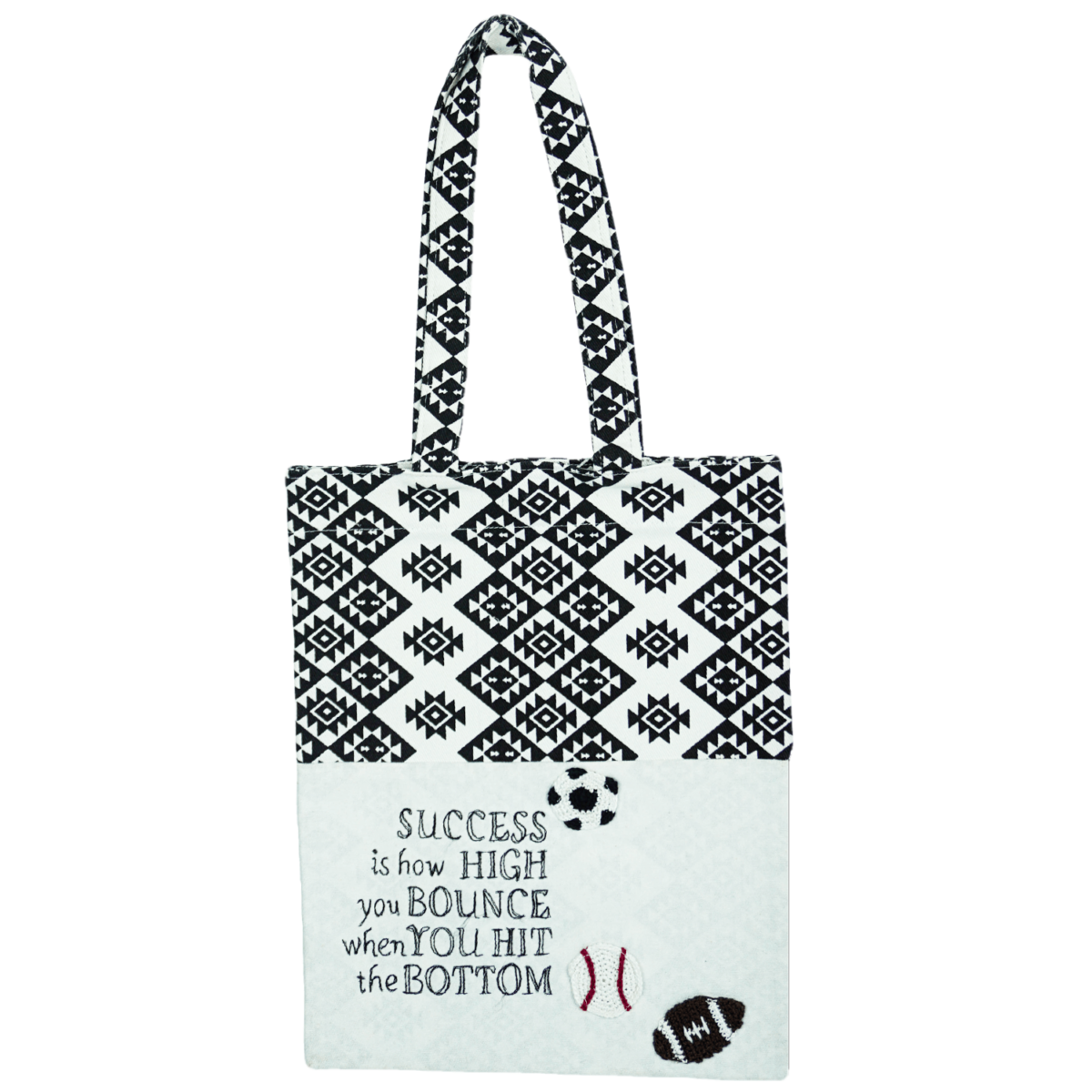 football geometric white tote bag