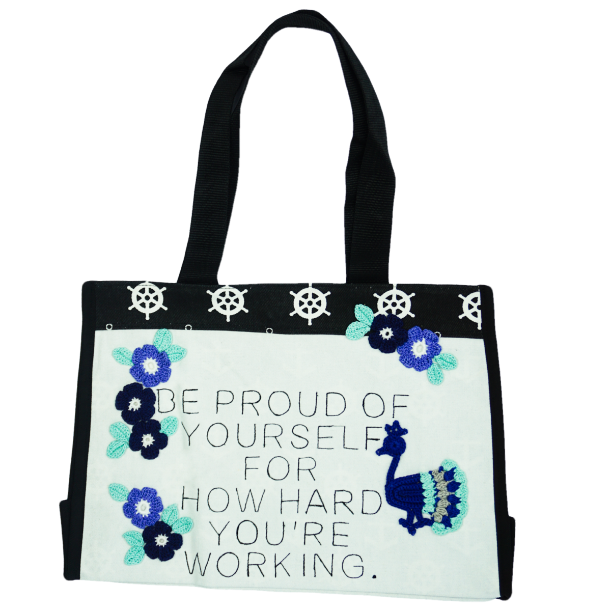 peacock white blue tote bag