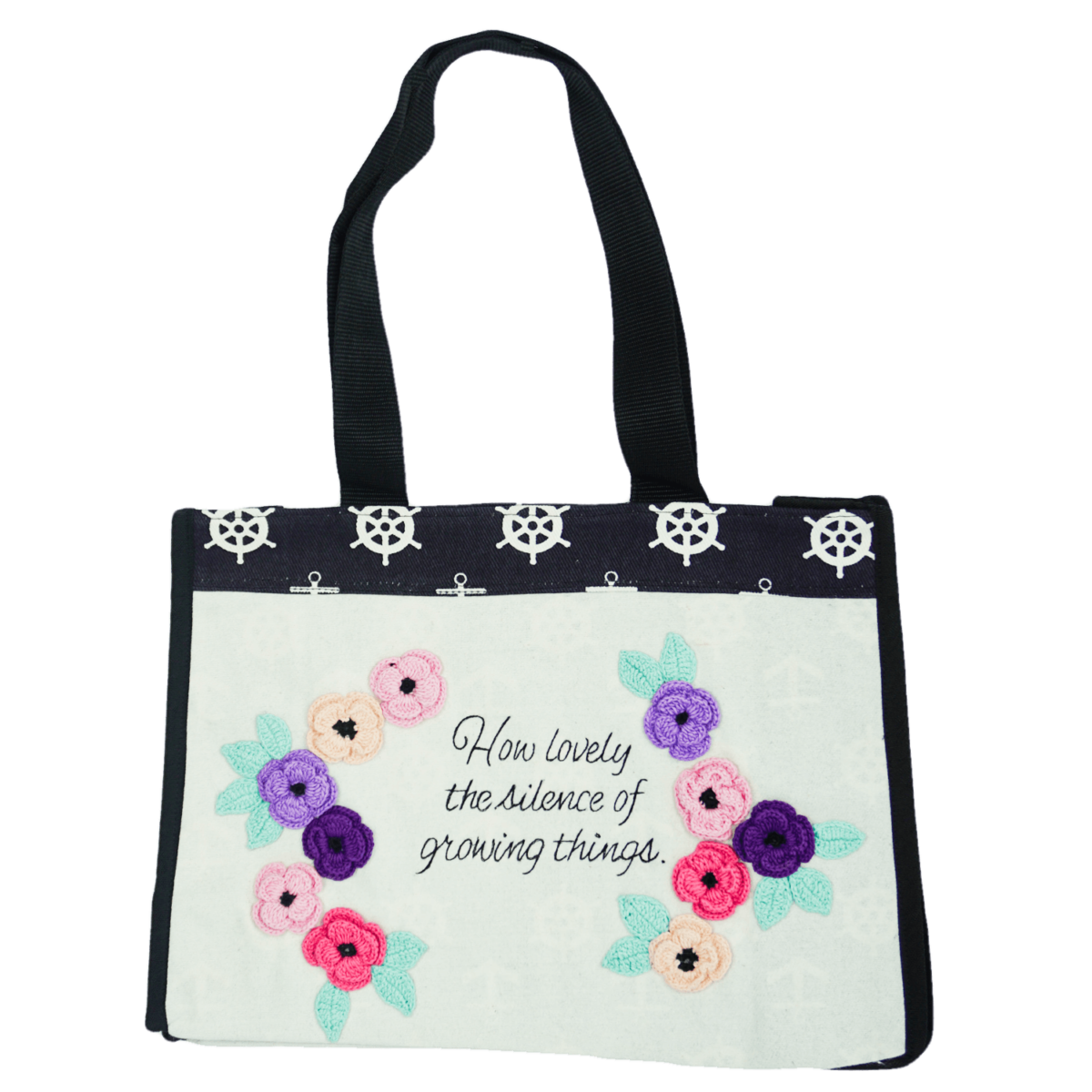 Floral white black tote bag