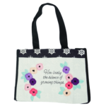 Floral white black tote bag