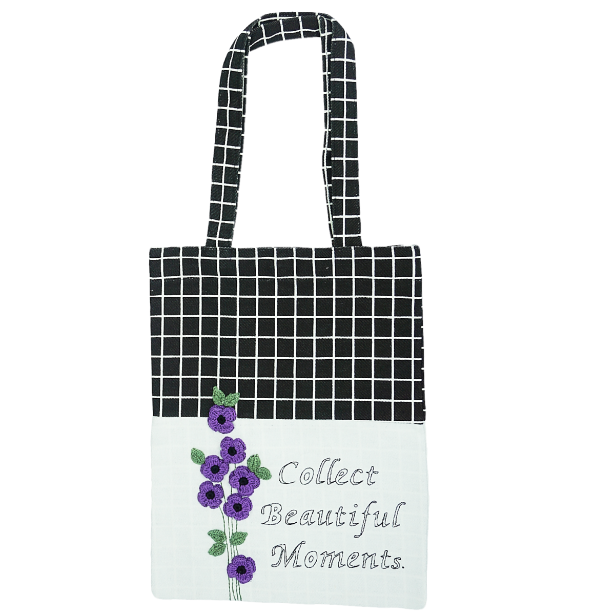 purple floral white tote bag