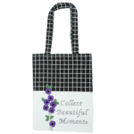 purple floral white tote bag