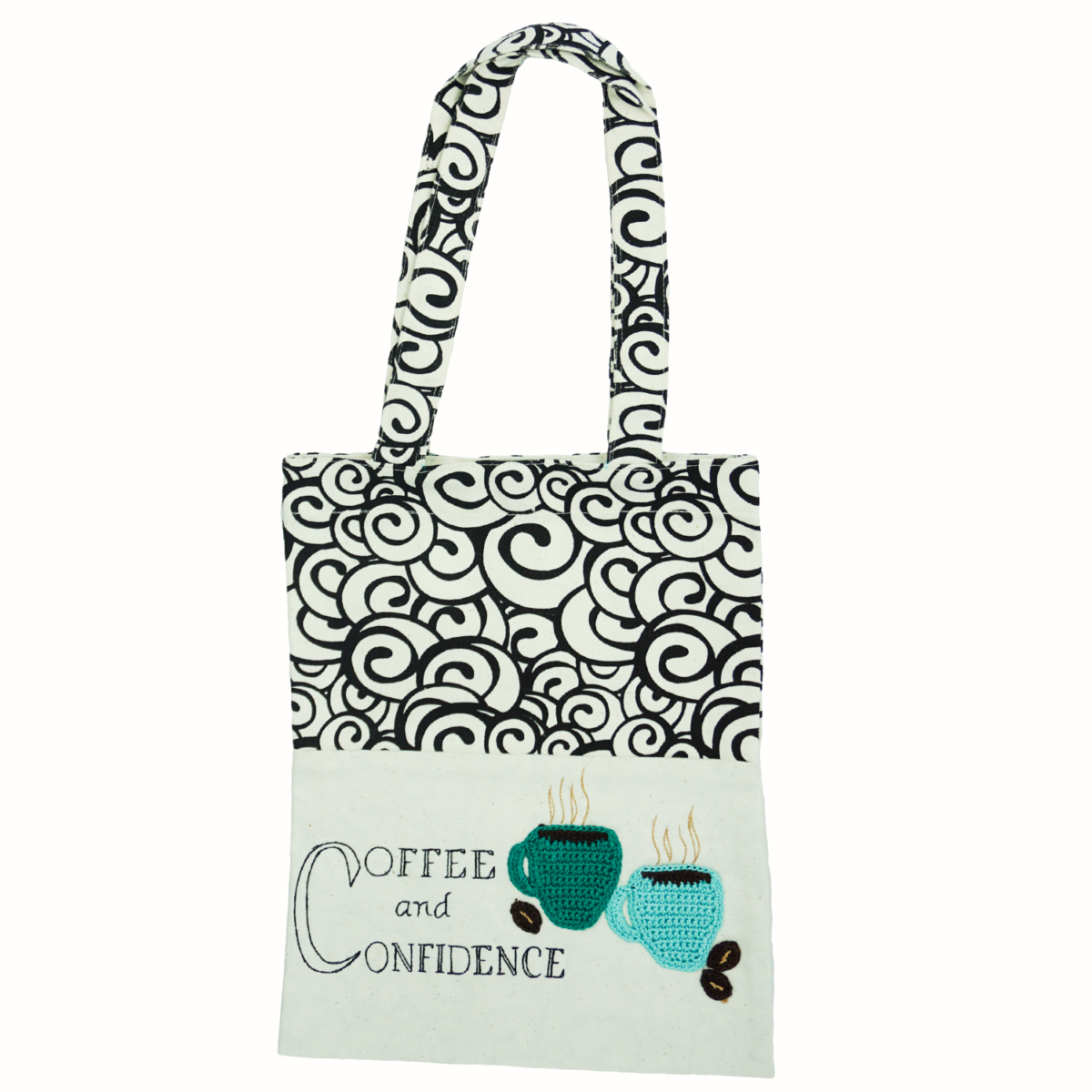 confidence white black tote bag