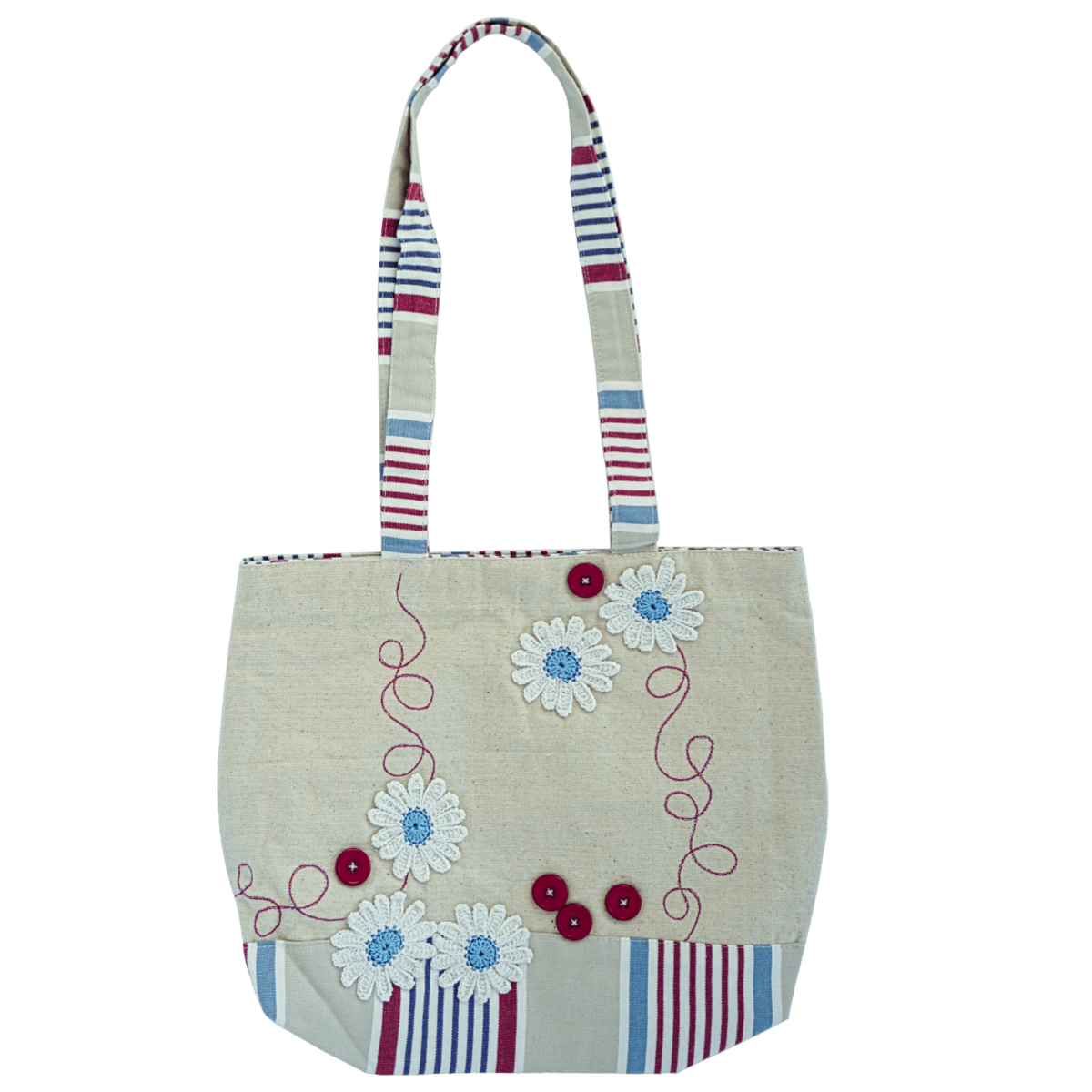 cream floral tote bag