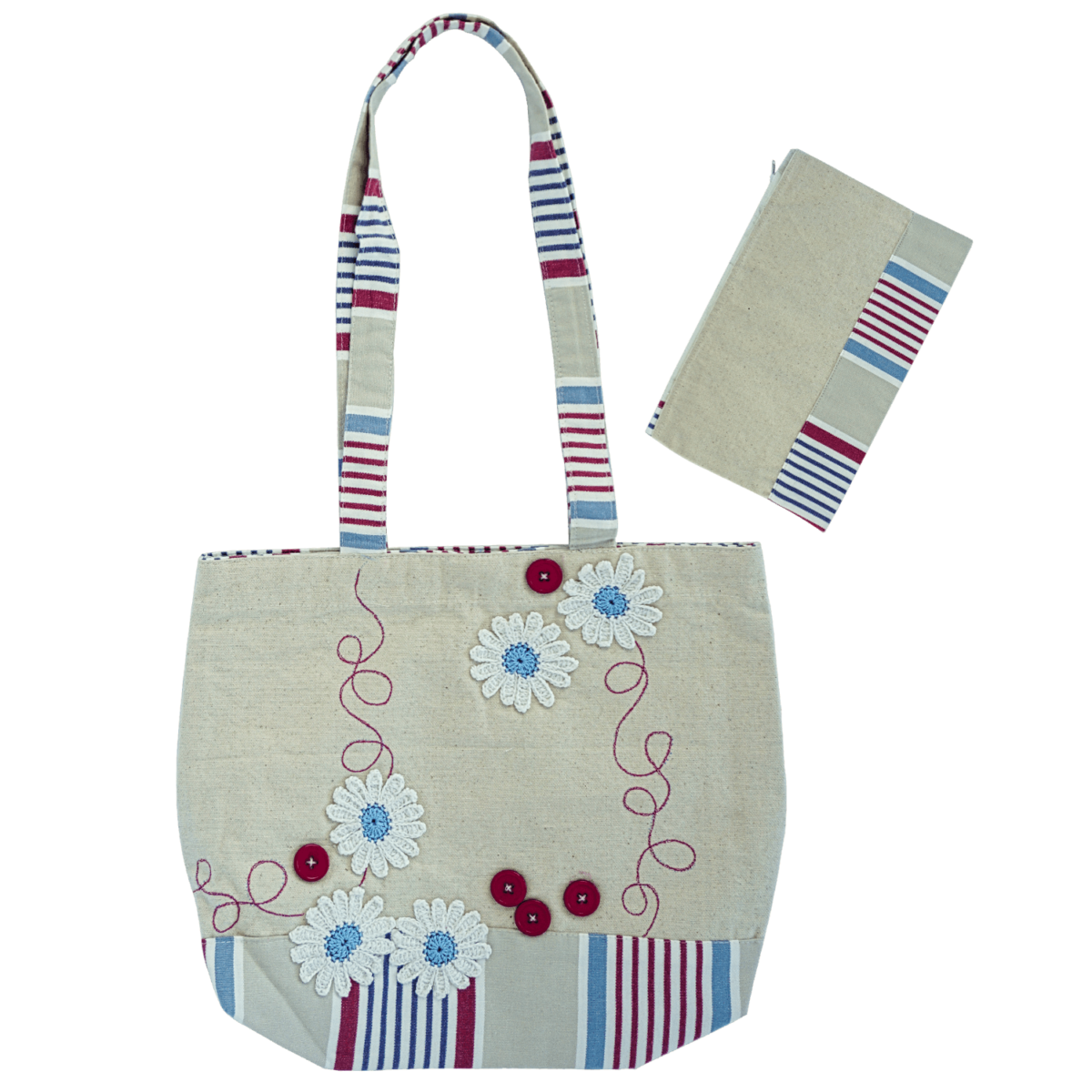 cream floral tote bag