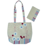 cream floral tote bag