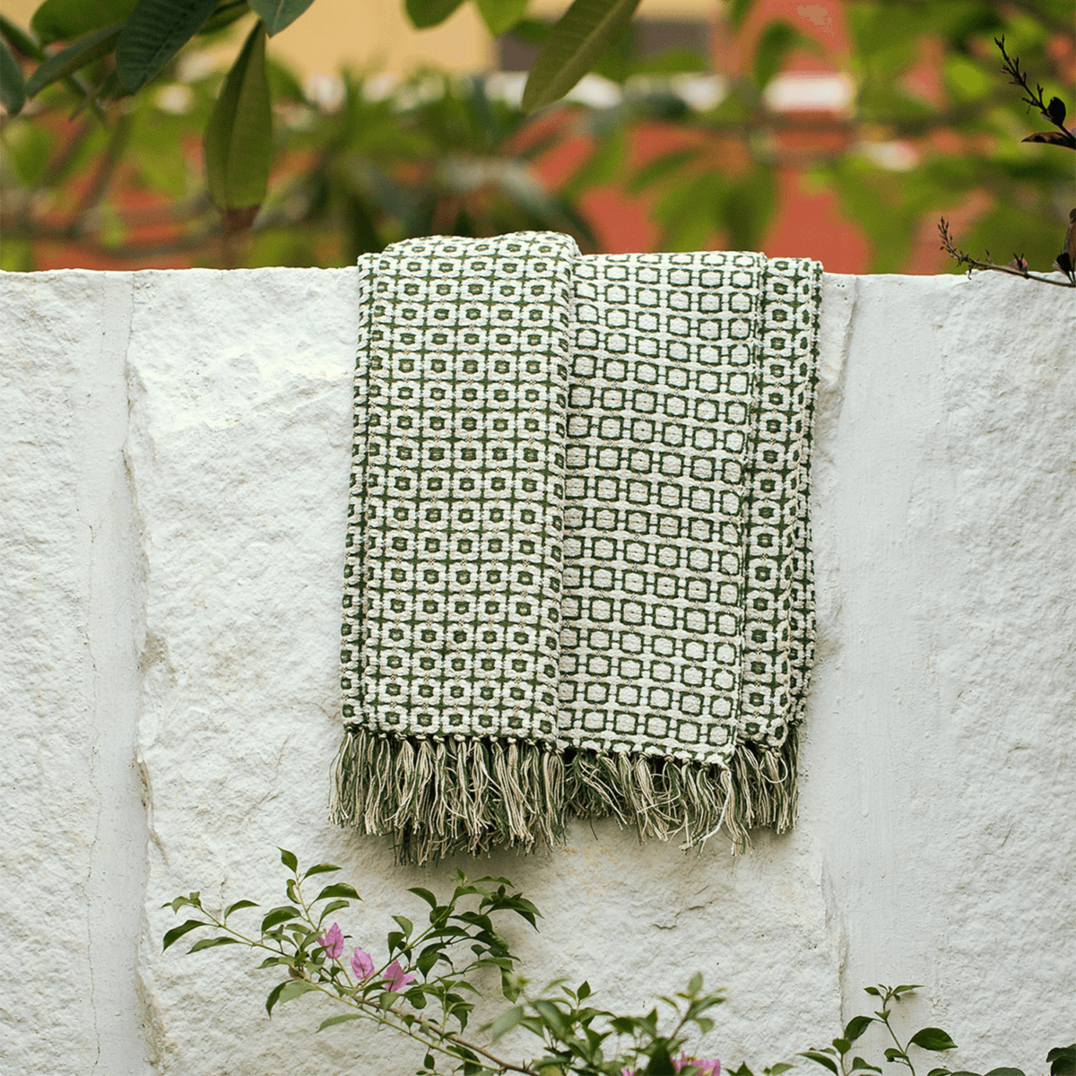 white green decorative pillow throws