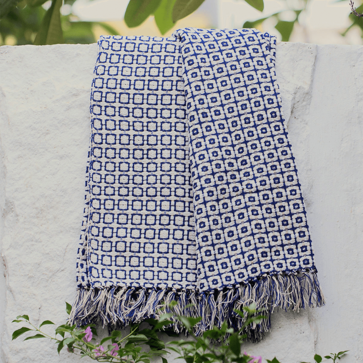 white blue cotton throw hanwoven soft