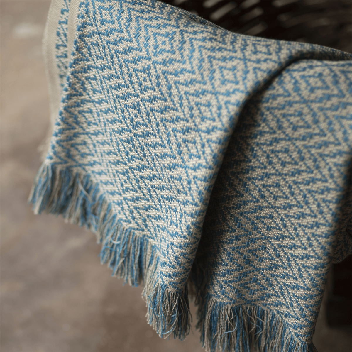 White Herringbone-Handwoven-Cotton-Throwss-Bluemoon 1