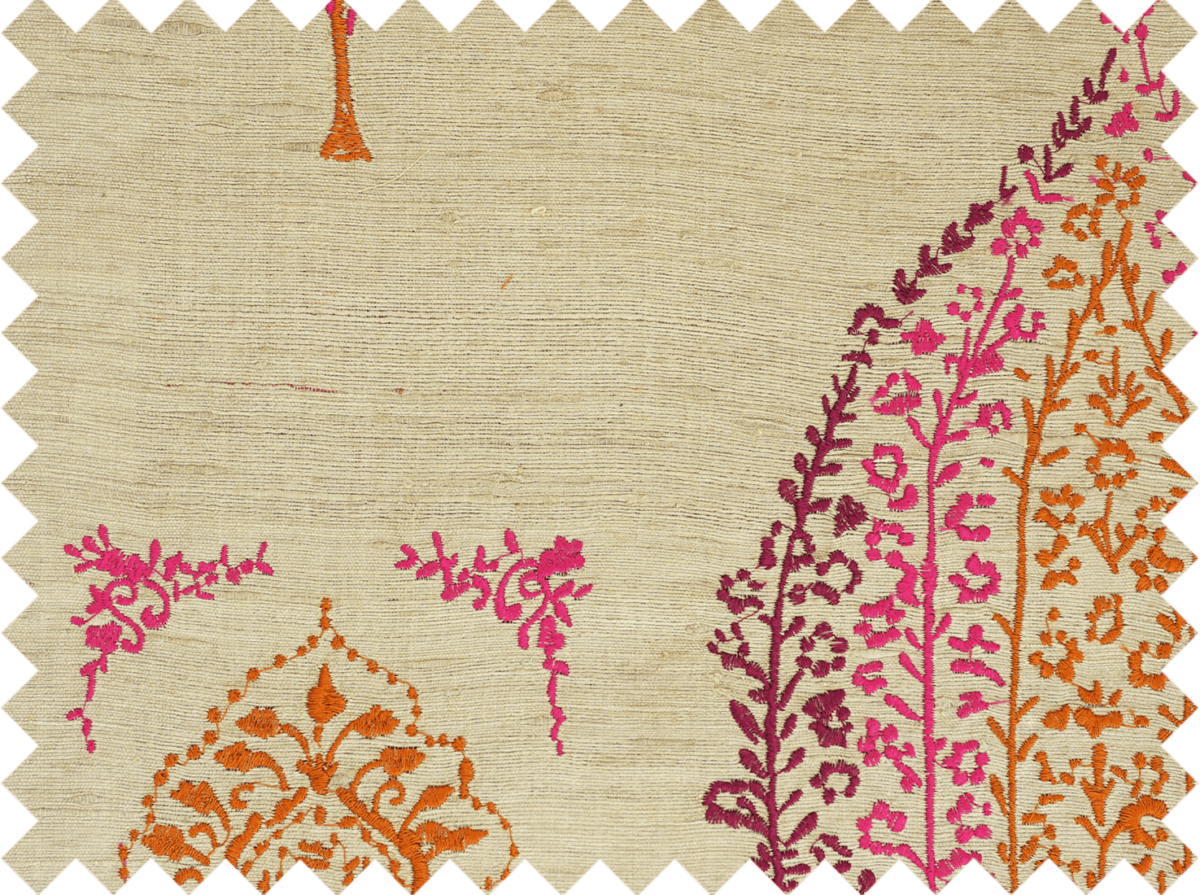 fuschia embridered silk drapery fabric