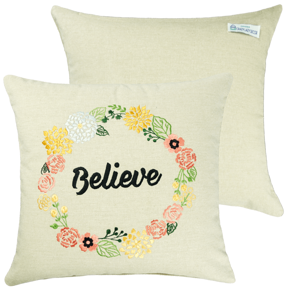 Embroidered flower decorative pillow 16" X 16"