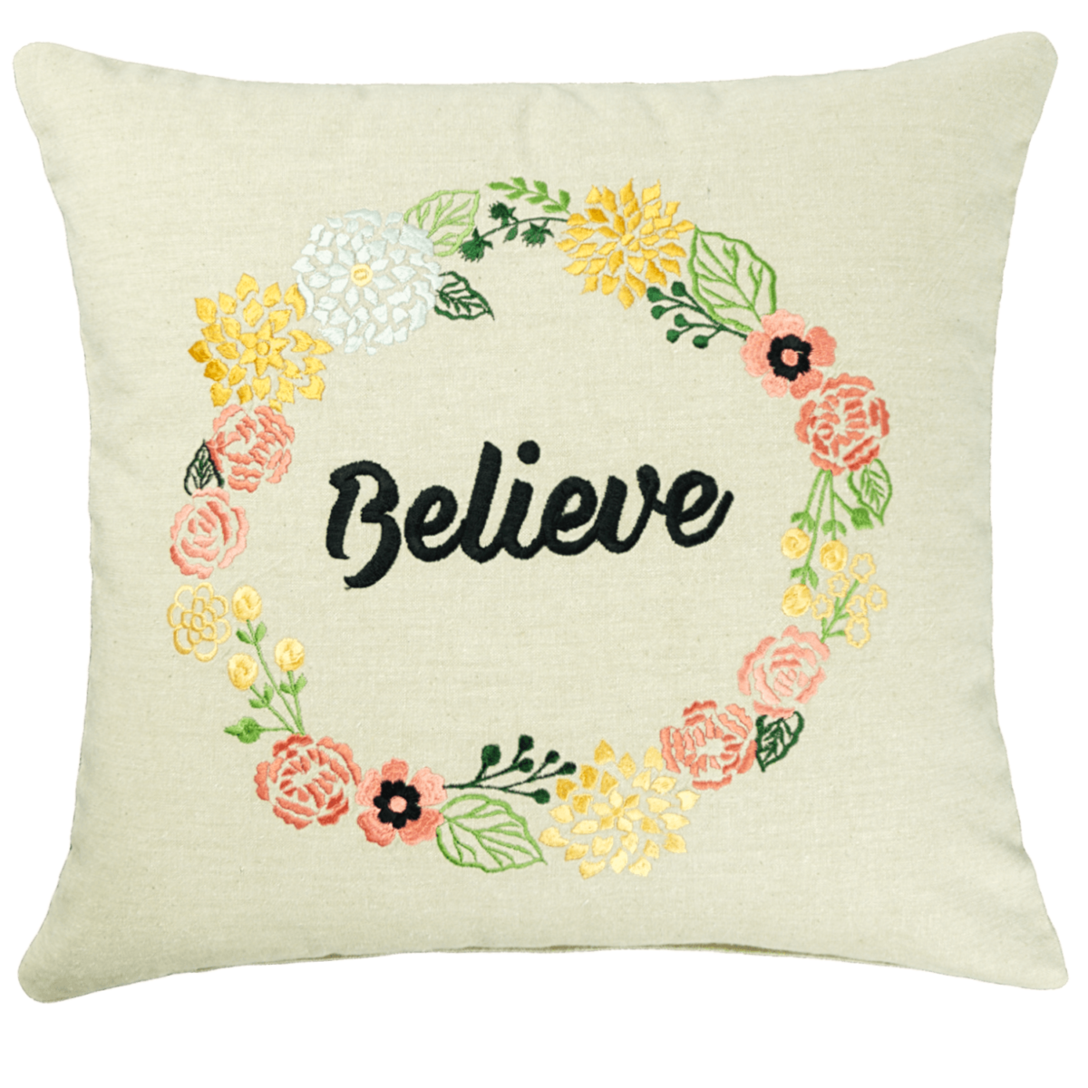 Embroidered flower decorative pillow 16" X 16"