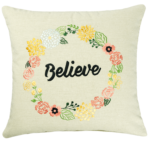 Embroidered flower decorative pillow 16" X 16"