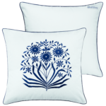 Blue-daffodil-embroidered-decorative -pillow- 16" X 16"