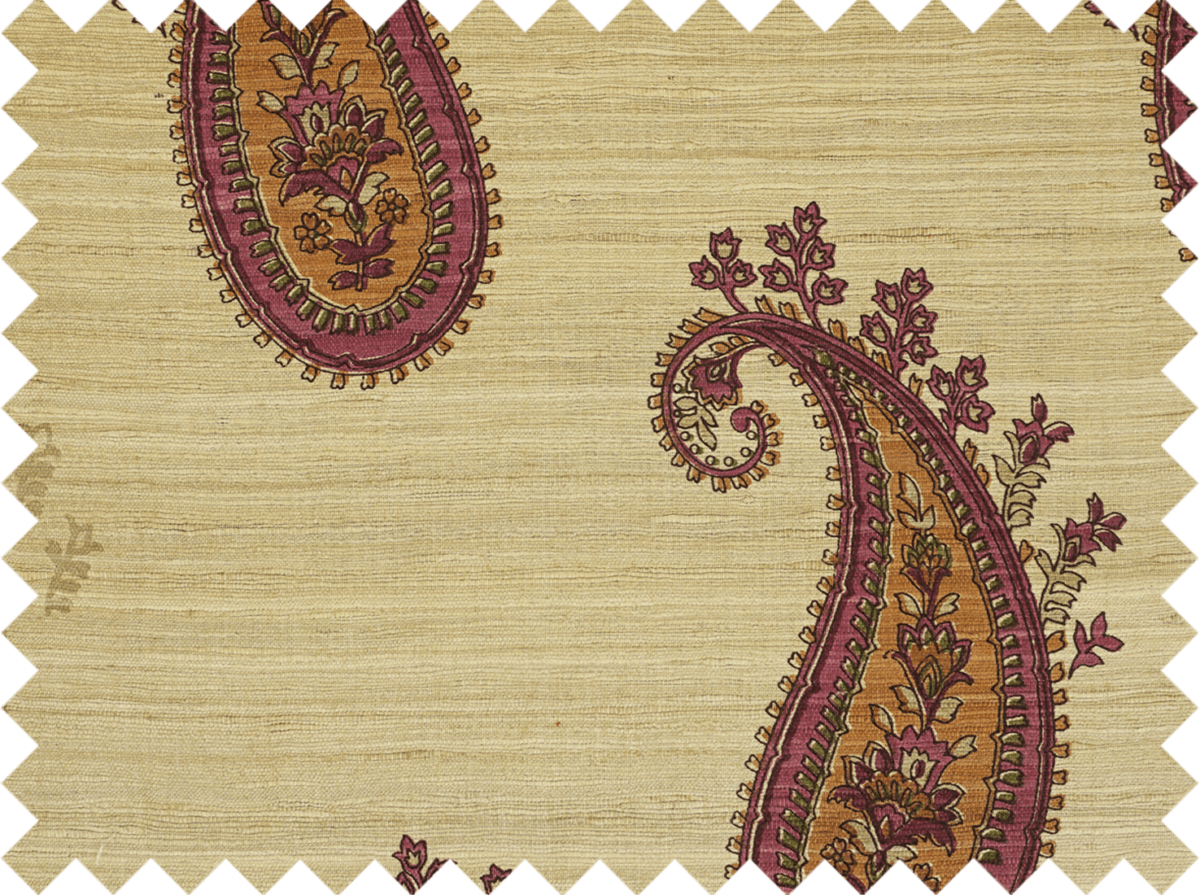 Beige paisley printed silk drapery plum fabric