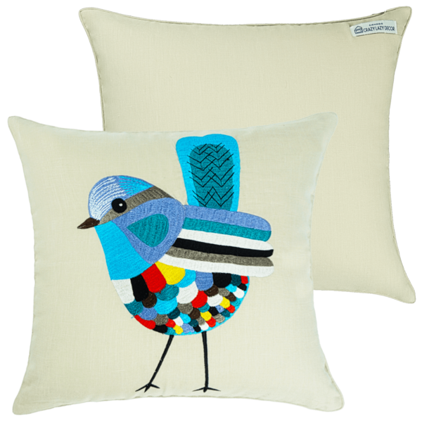 Blue bird decorative pillow linen 16" X 16"