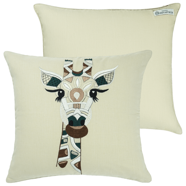 giraffe decorative linen pillow 16" X 16"