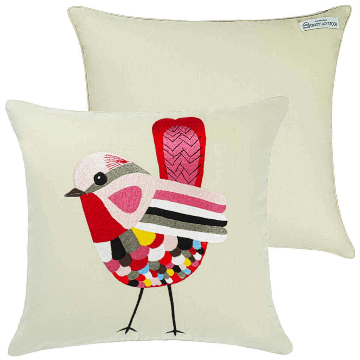 Pink bird decorative pillow linen 16" X 16"