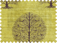 tree green yellow coffee brown silk drapery fabric