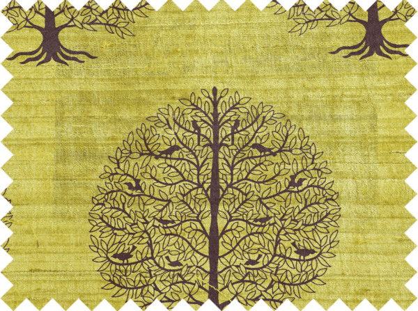 tree green yellow coffee brown silk drapery fabric