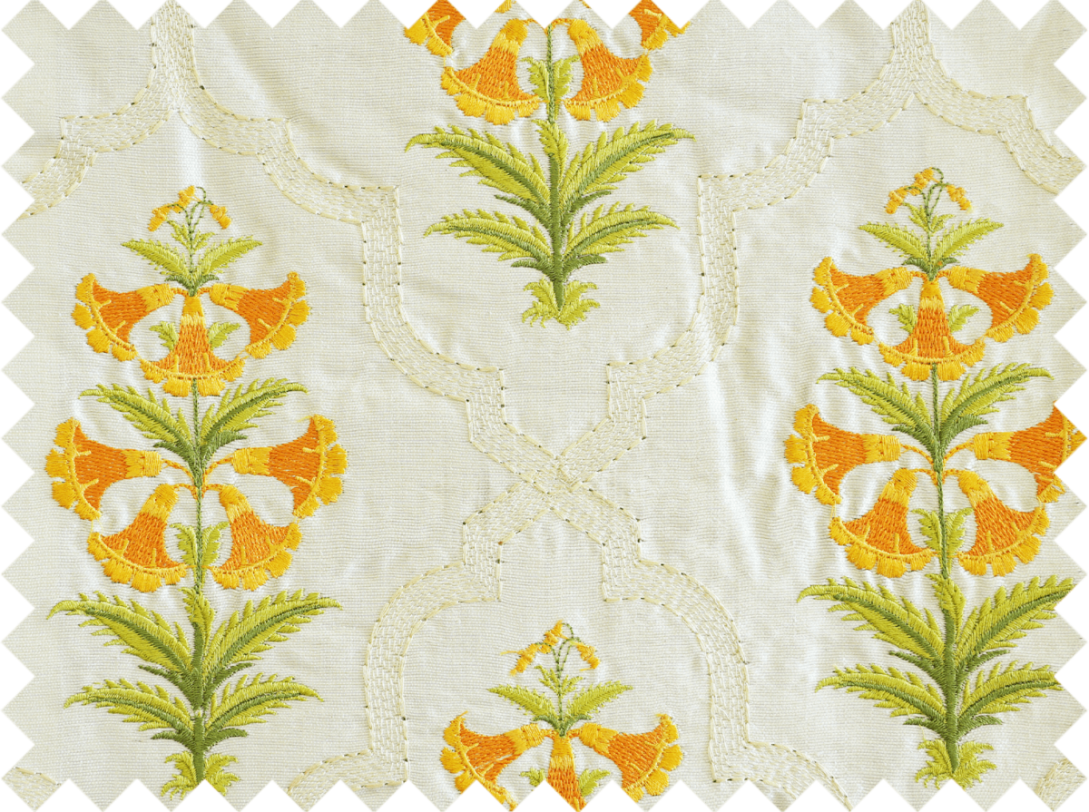 Yellow beige embriodery upholstery drapery fabric